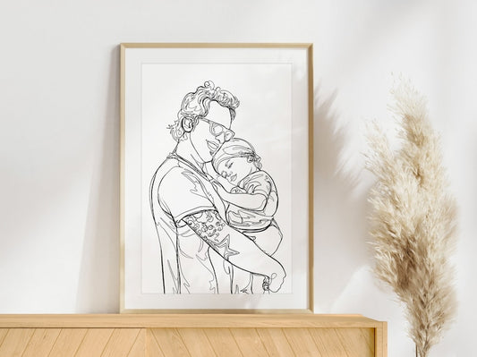 Custom Family Line Drawing From Photo, Personalized Gift For Him, Custom Line Art, Custom Grandpa Gift, Family Portrait, Gift For Dad